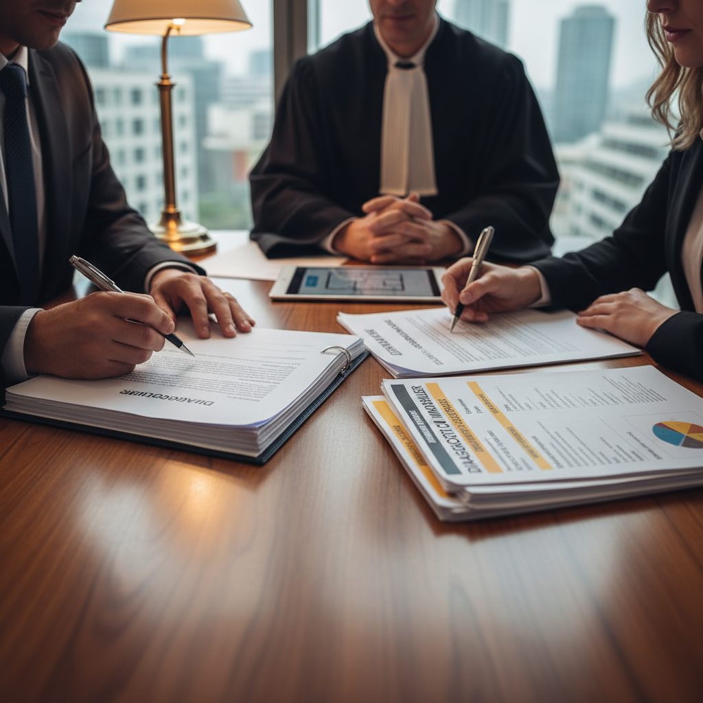 Signature d'un acte de vente immobilière avec documents de diagnostic sur le bureau